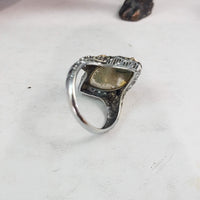 14k tri colored gold c.20s filigree Deco Moss Agate ring