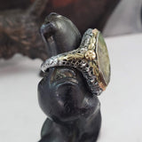 14k tri colored gold c.20s filigree Deco Moss Agate ring