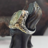 14k tri colored gold c.20s filigree Deco Moss Agate ring