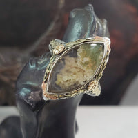 14k tri colored gold c.20s filigree Deco Moss Agate ring