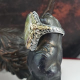 14k tri colored gold c.20s filigree Deco Moss Agate ring