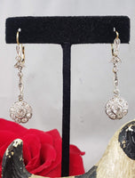 platinum & 18k gold Edwardian old cut diamond filigree lever back earrings