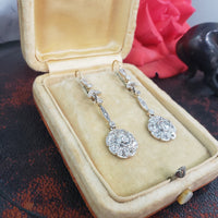 platinum & 18k gold Edwardian old cut diamond filigree lever back earrings