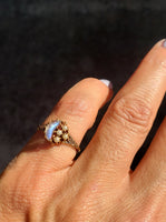 10k gold Victorian Moonstone & seed pearl crescent moon ring