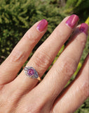 platinum & 14k gold two tone pink sapphire & diamond estate Deco Ring