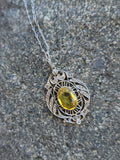 Platinum & 18k gold Edwardian yellow sapphire & diamond flilgree pendant necklace