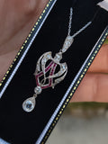 18k white gold Deco c.1910 -1920's ruby & diamond necklace pendant lavaliere