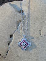 14k gold white gold ruby & diamond DECO style necklace pendant