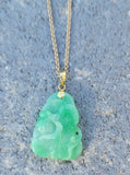 14k gold carved floral jade necklace pendant